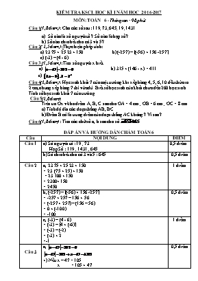 Đề khảo sát chất lượng học kì I môn Toán Lớp 6 - Năm học 2016-2017 - Trường THCS Đội Cung (Có đáp án)